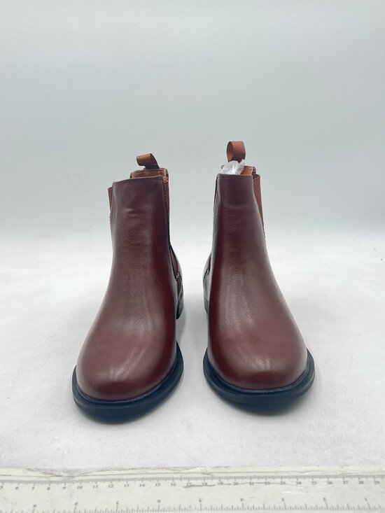 Tan Brown Criss Cross Heels, Vegan Suede Closed Toe Ankle  Pazzion Brown Vintage Closed Toe Low Block Heel Pull On Ankle Booties Elastic